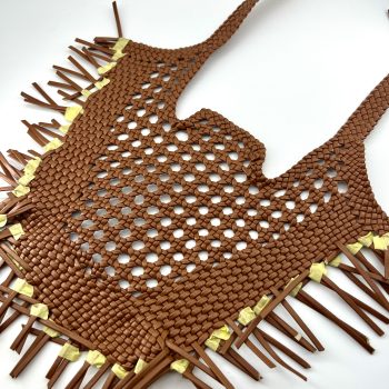 Handwoven PU shoe upper panel with openwork center T26576