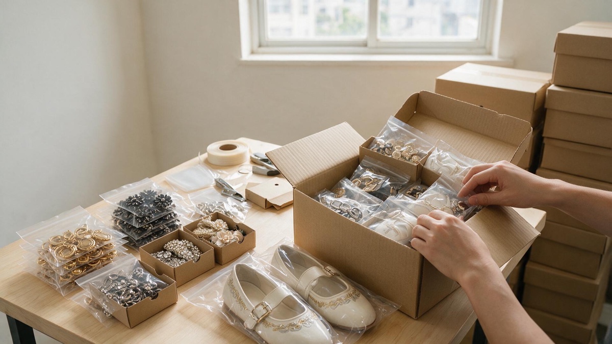 Illustrative packing of footwear accessories for delivery